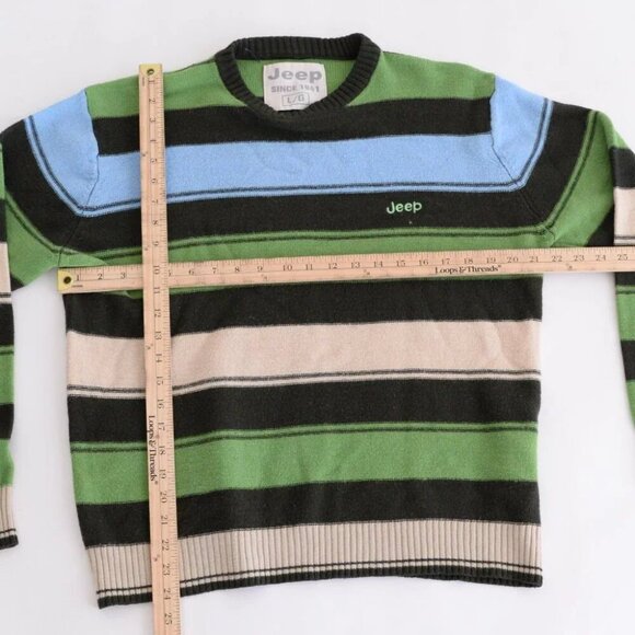 Jeep Green And Blue Stripe Fine Knit Eclectic Grandpa Crew Neck Sweater Large - Picture 3 of 9